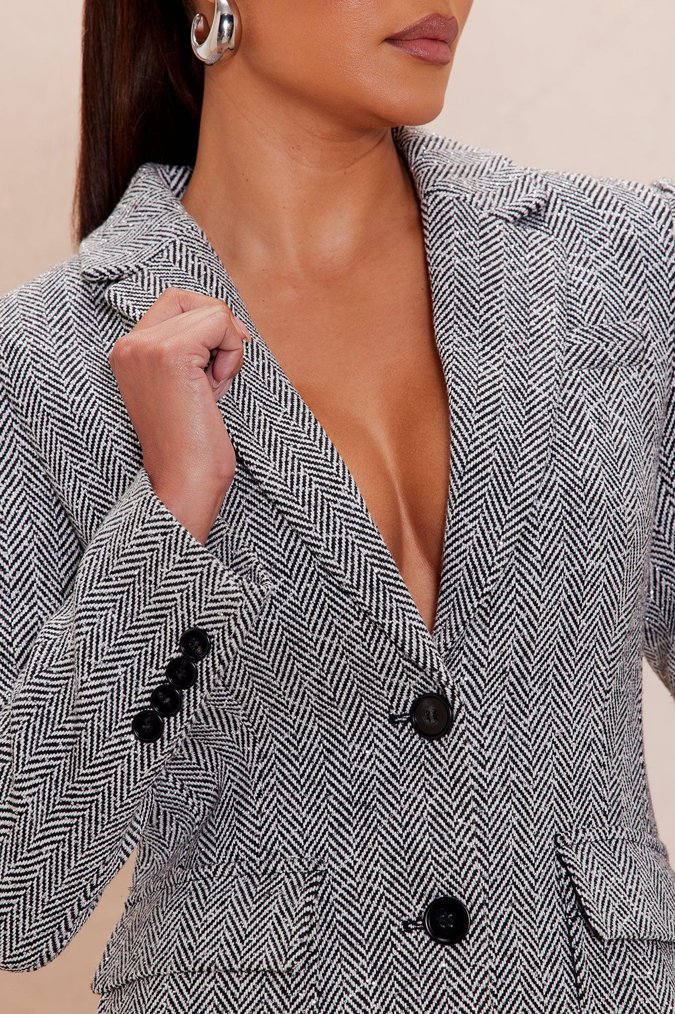 Zaida Embellished Tweed Blazer - Black/White Product Image
