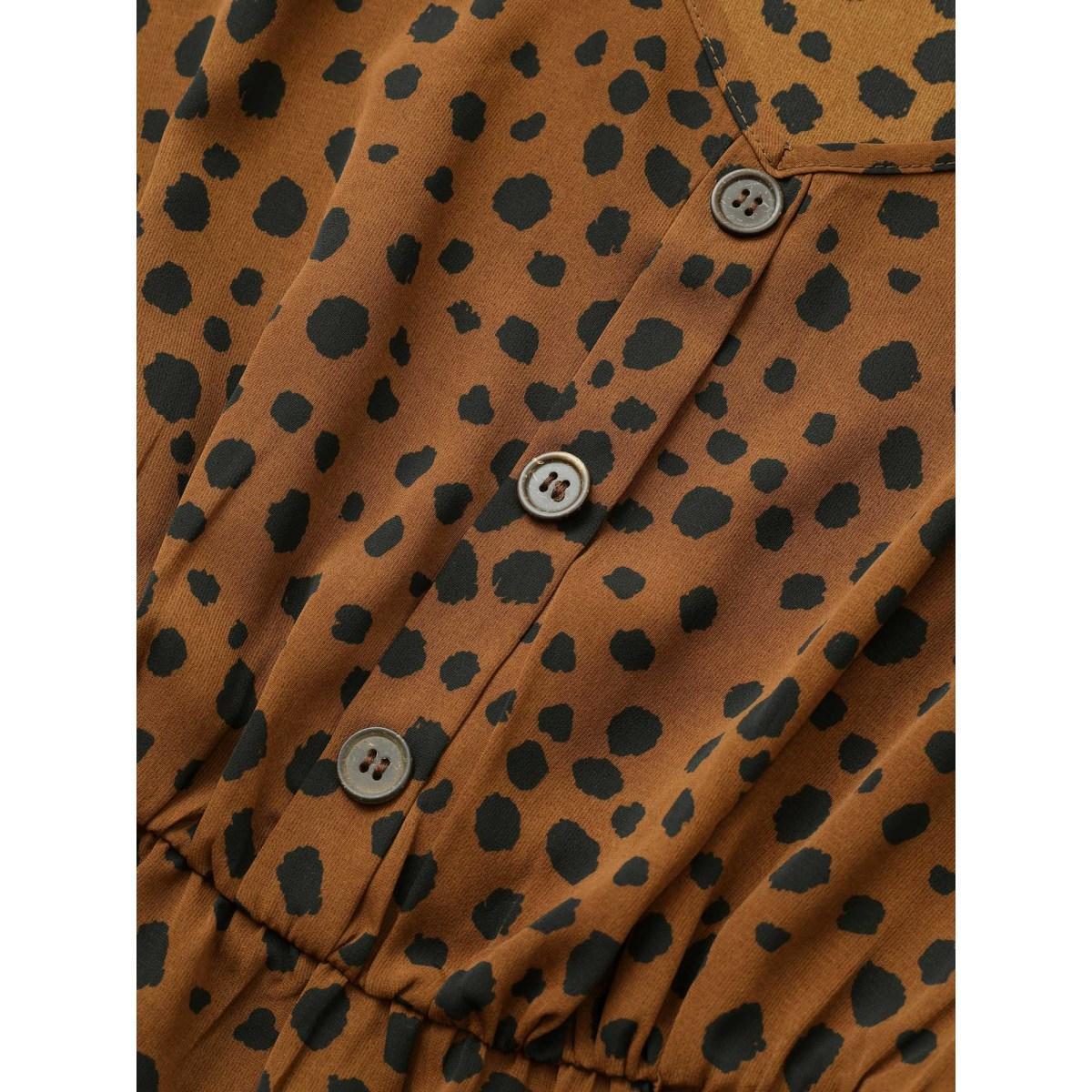 Plus Size Leopard Elastic Waist Pocket Button Detail Dress Chocolate Women Work From Home Non V-neck Elbow-length sleeve Curvy Midi Dress BloomChic 10/M Product Image