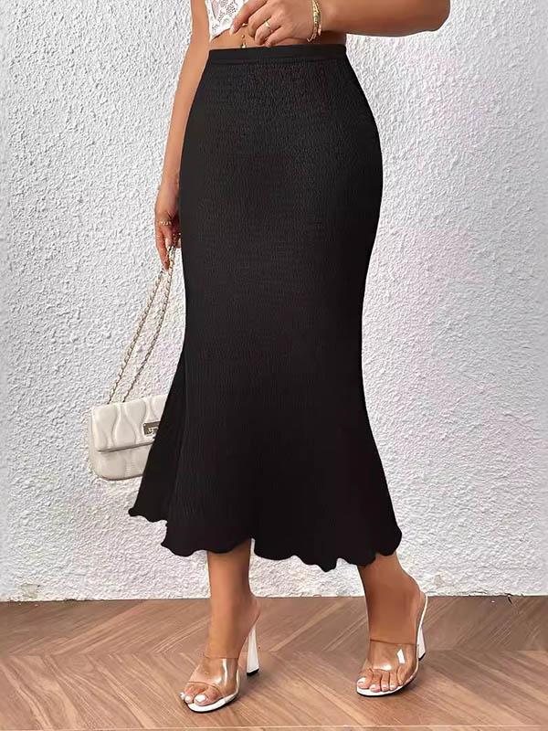 High Waisted Loose Elasticity Solid Color Skirts Product Image