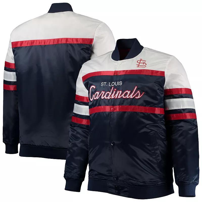 Men's Mitchell & Ness Navy/Red St. Louis Cardinals Big & Tall Coaches Satin Full-Snap Jacket, Size: XLT, Blue Product Image