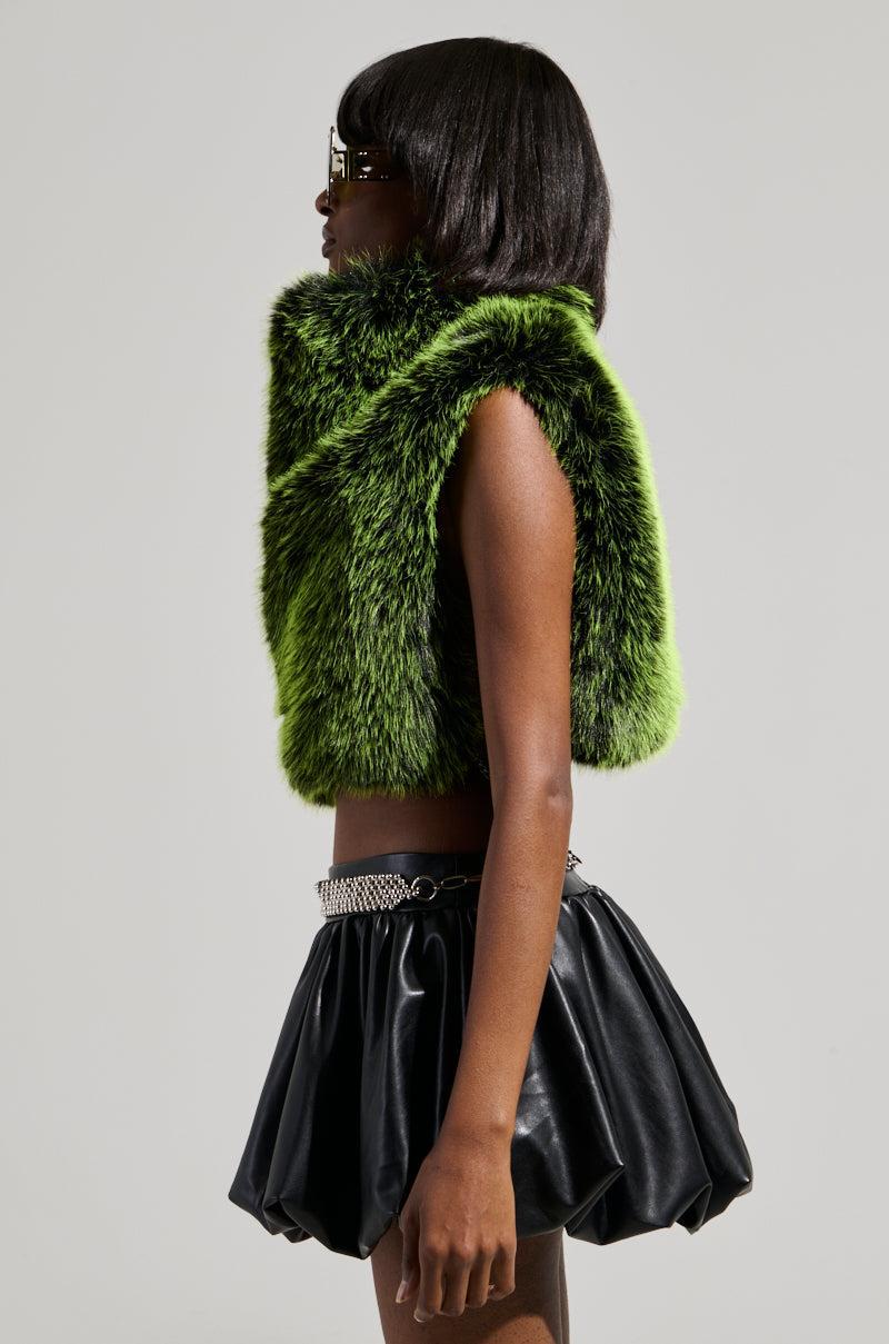 HEADED TO ASPEN SLEEVELESS FUR TOP IN GREEN Product Image