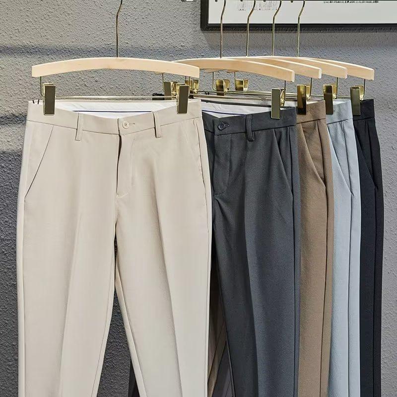 Mid Rise Plain Cropped Tapered Dress Pants Product Image