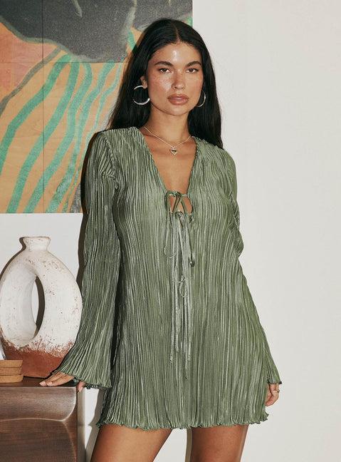 Malop Long Sleeve Mini Dress Sage Product Image