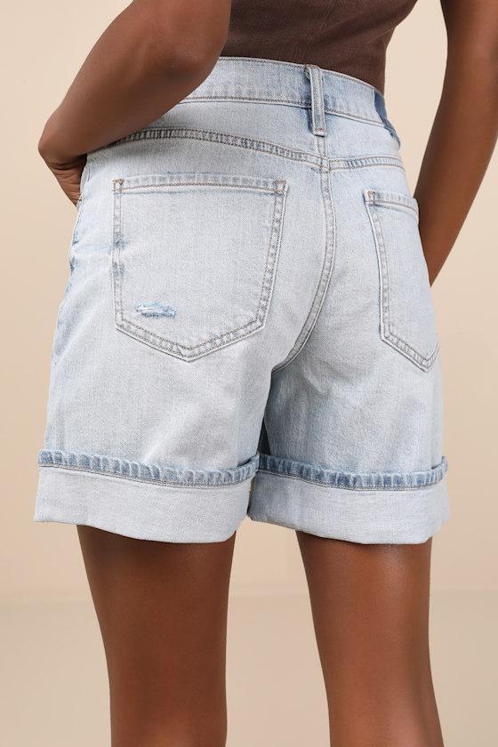 Easy Rider Light Wash Denim Cuffed Shorts Product Image