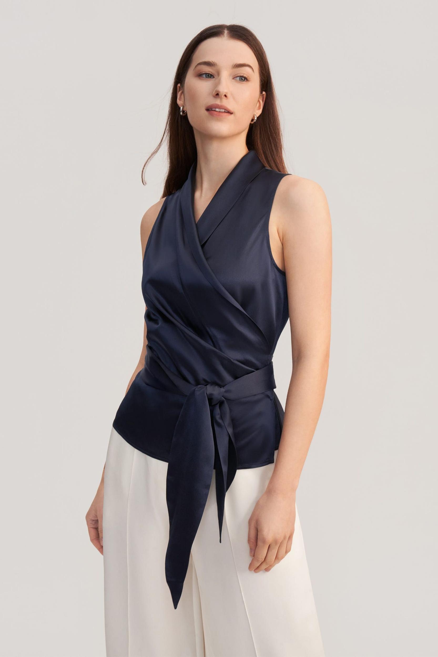 Women Elegant Silk Wrap Blouse Product Image