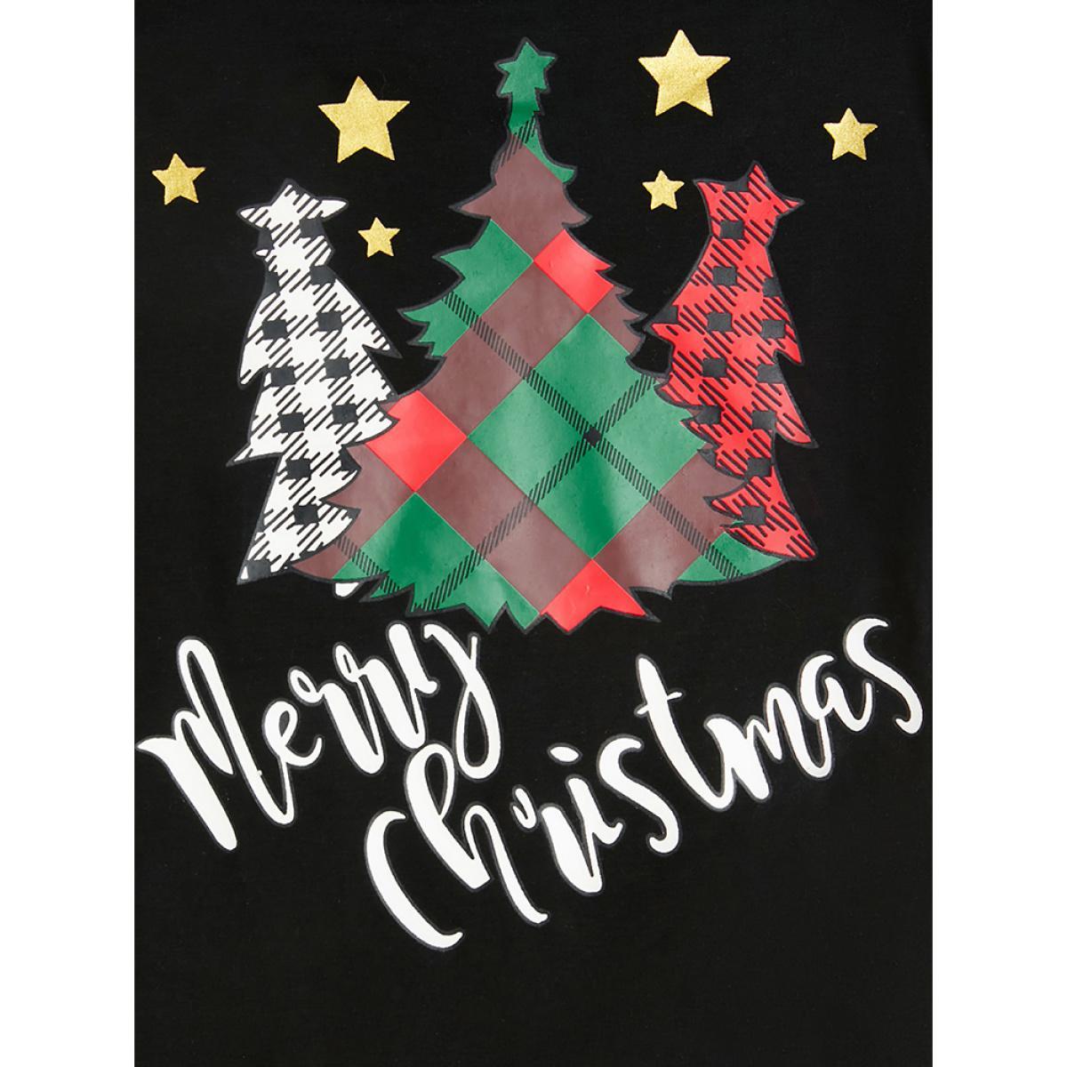 Plus Size Tree & Letter Print Drop Shoulder Sweatshirt Women Black Casual Printed Dailywear Sweatshirts BloomChic 18-20/2X Product Image