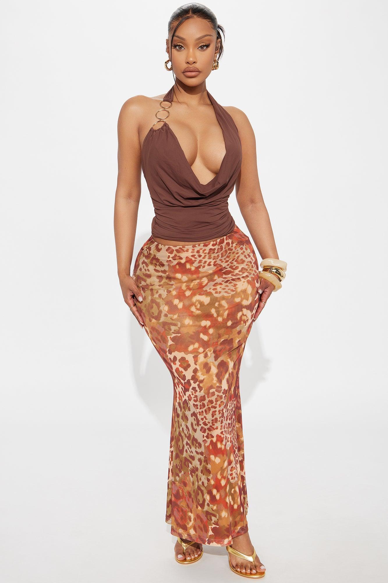 Some Type Of Way Leopard Mesh Maxi - Brown/combo Product Image