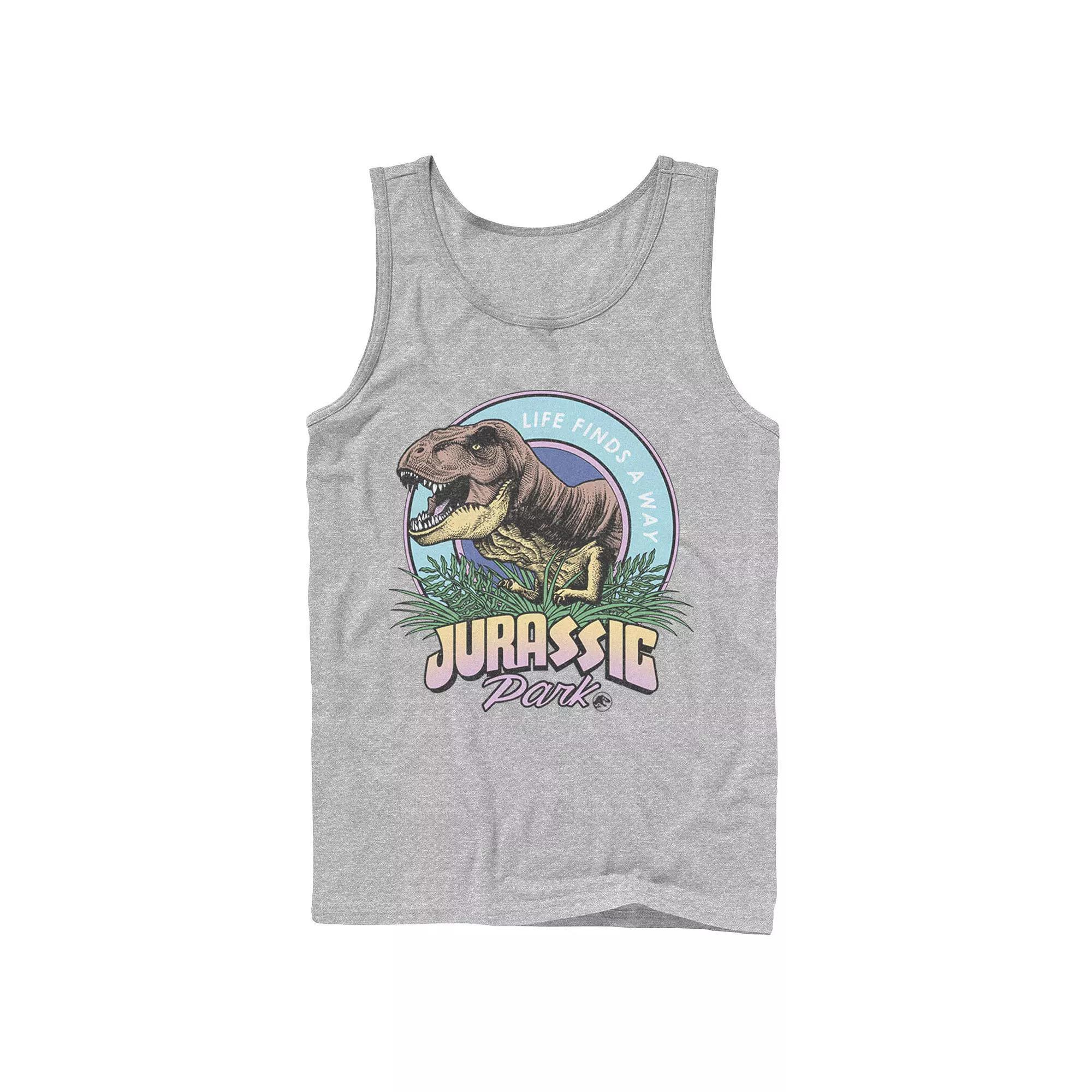 Men's Jurassic Park Life Finds A Way Vibrant Graphic Tank Top, Size: Large, Athletic Grey Product Image