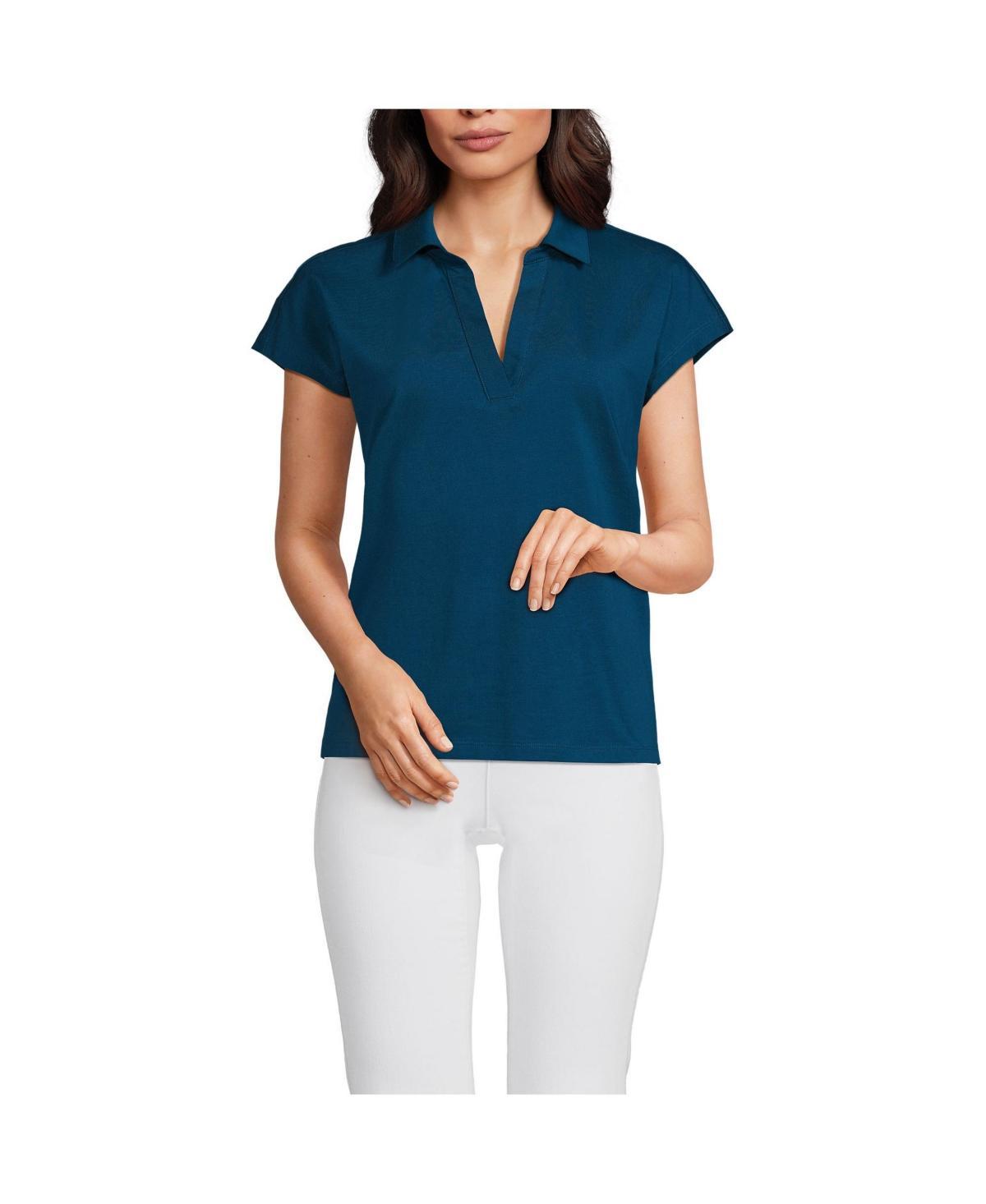 Women's Lands' End Johnny Collar Short Sleeve Polo, Size: Medium, Spring Green Product Image