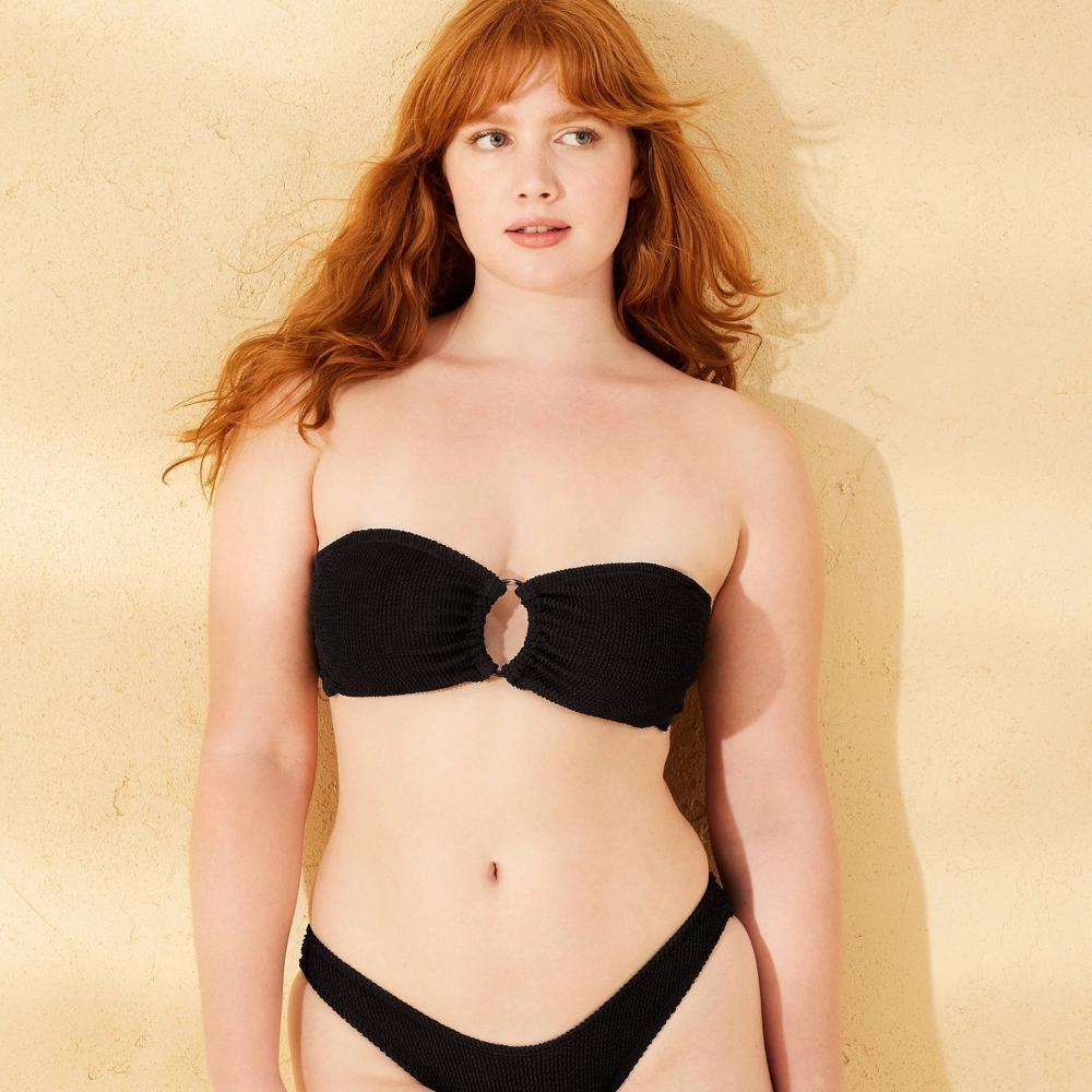Women's Pucker Textured Bandeau Bikini Top - Wild Fable™ Black L: Recycled Polyester, Spandex, Removable Cup, Adjustable Strap Product Image