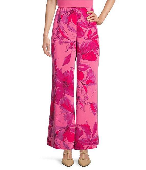 Caroline Rose Flower Splash Print Elastic Waist Side Leg Pants Product Image
