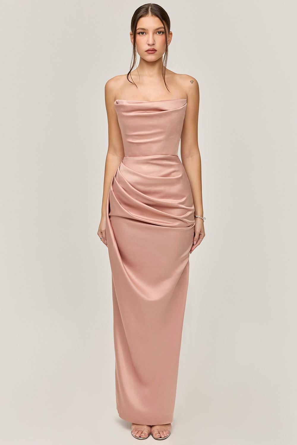 Adrienne Blush Satin Strapless Gown Product Image