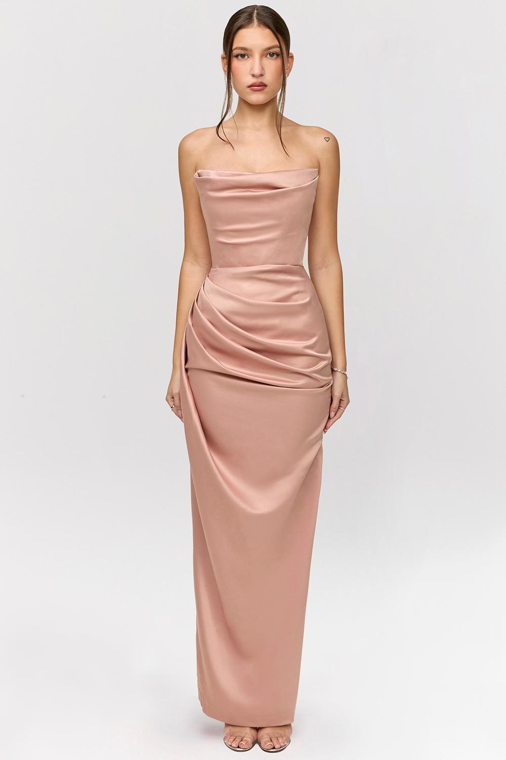 Adrienne Blush Satin Strapless Gown Product Image