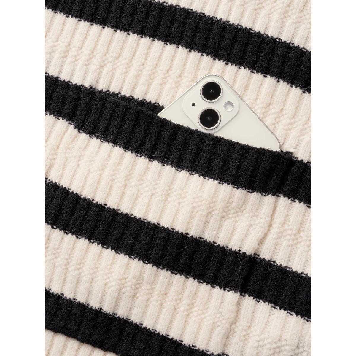 Plus Size Texture Striped Patch Pocket Cardigan Apricot Women Workwear Essentials Loose Long Sleeve Work Cardigans BloomChic 12/L Product Image