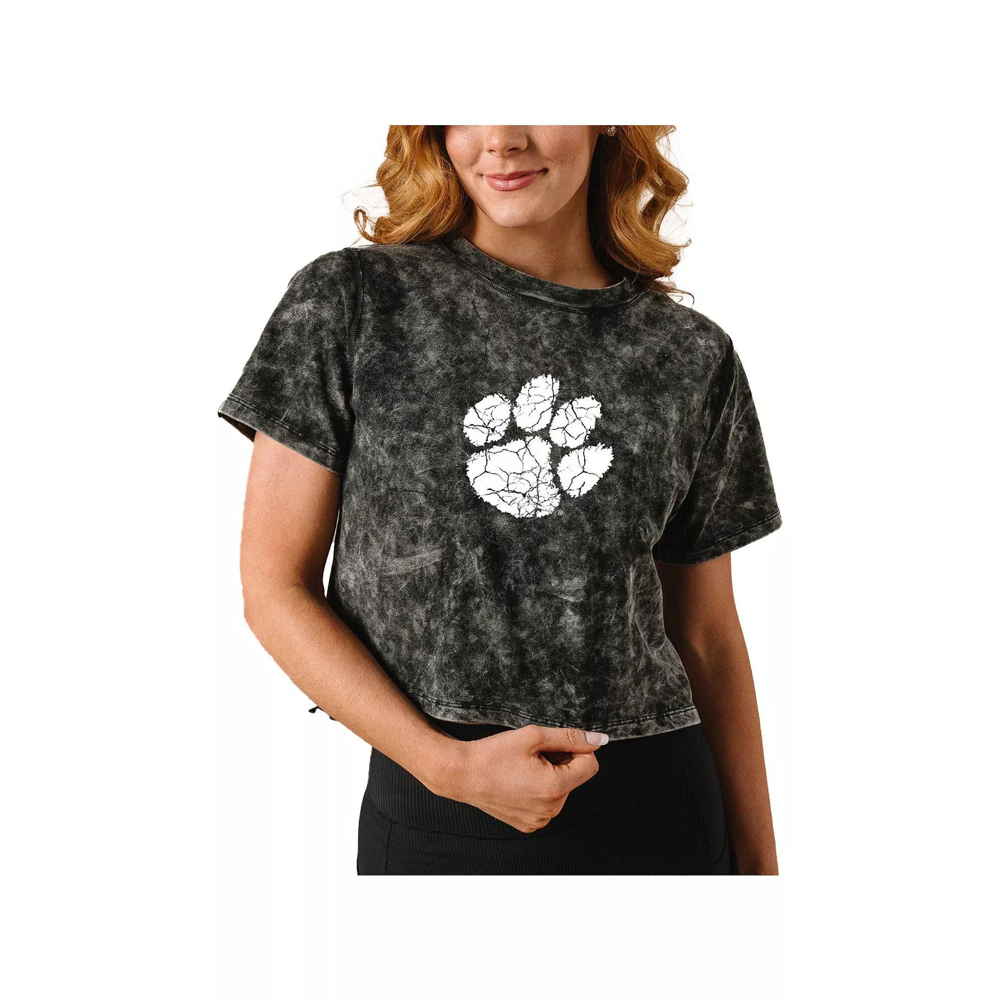 Women's Black Clemson Tigers Vintage Wash Milky Silk Cropped T-Shirt, Size: Medium Product Image
