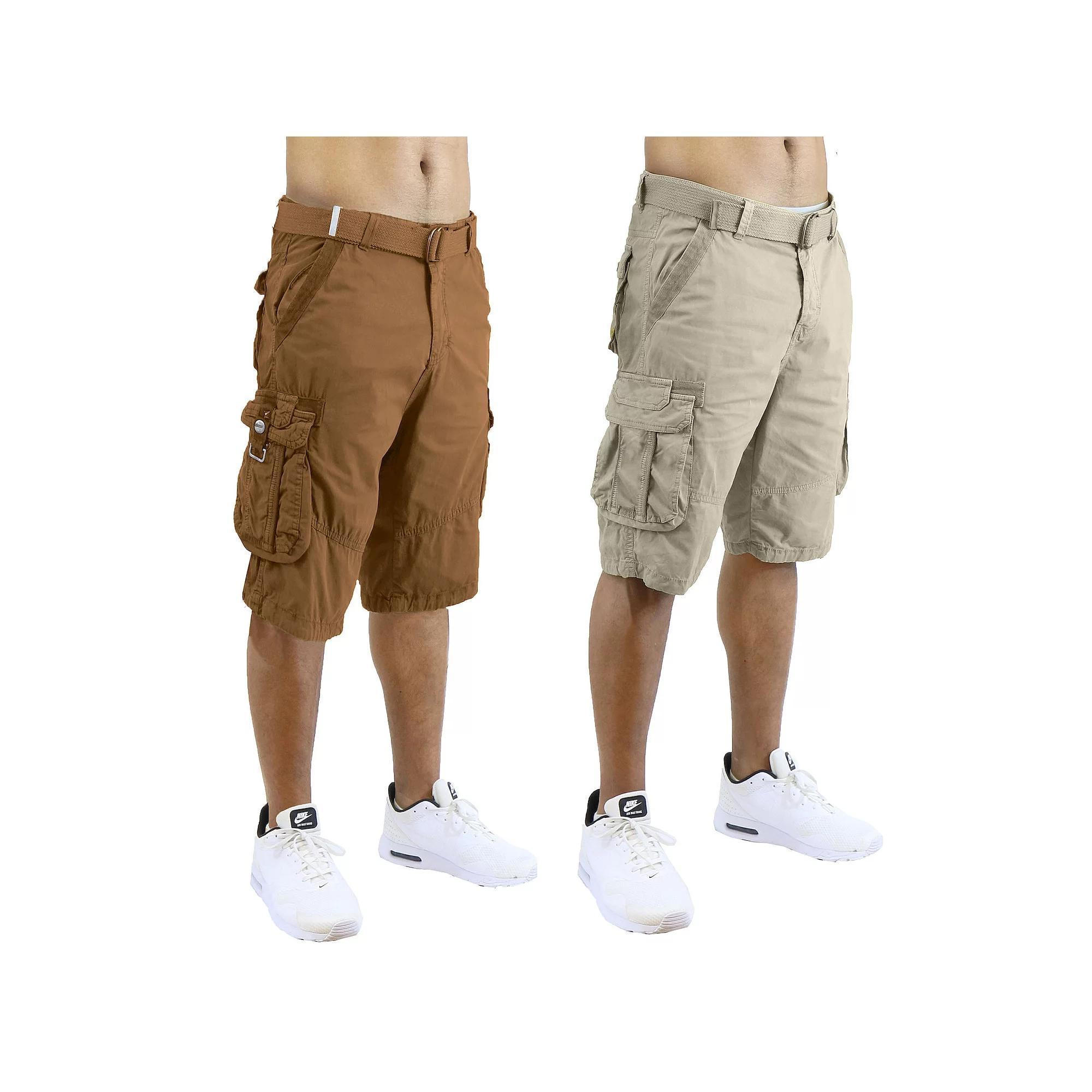 Men's Blu Rock 13.5" Distressed Cotton Cargo Shorts with Belt 2-Pack, Size: 40, Green Product Image