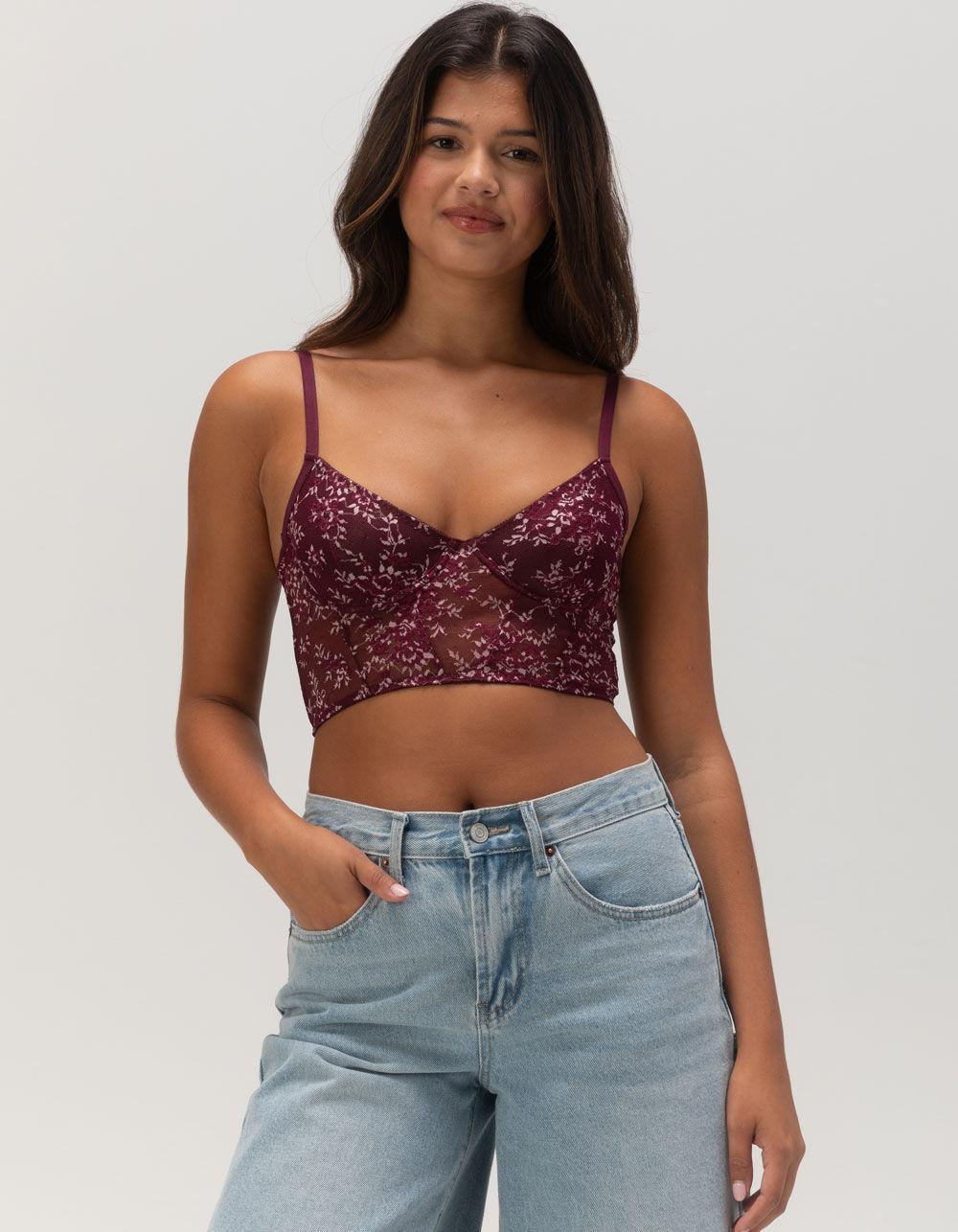 FULL TILT Two-Tone Lace Womens Bralette - BURGUNDY Product Image