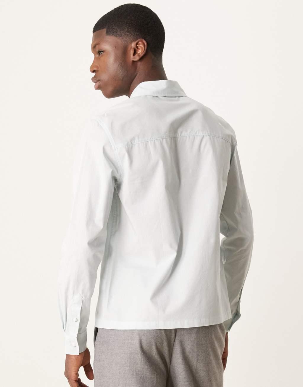 ASOS DESIGN slim fit shirt with 70s collar in light blue Product Image