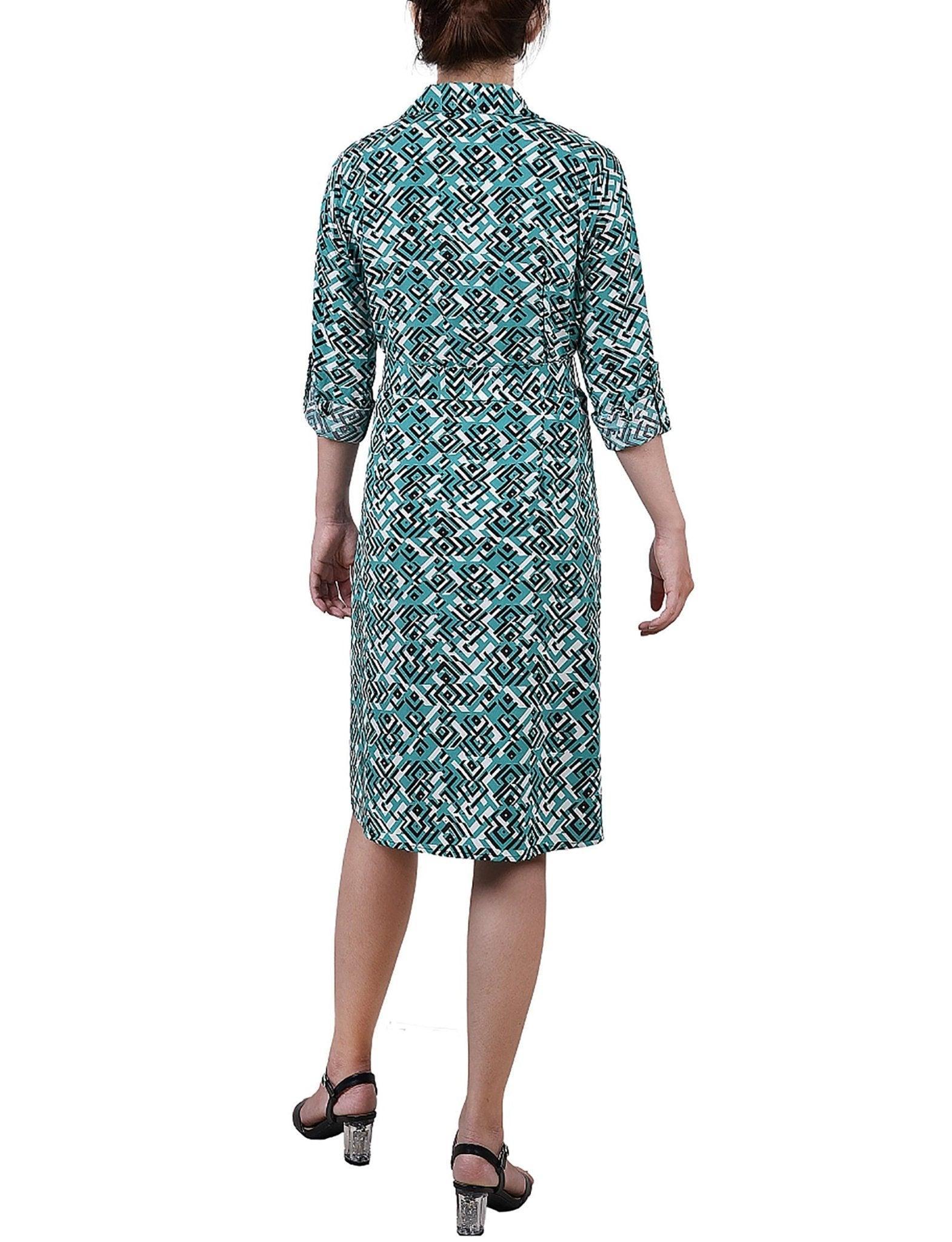 Green Diatribe 3/4 Roll Tab Sleeve Belted Shirtdress - Petite Product Image
