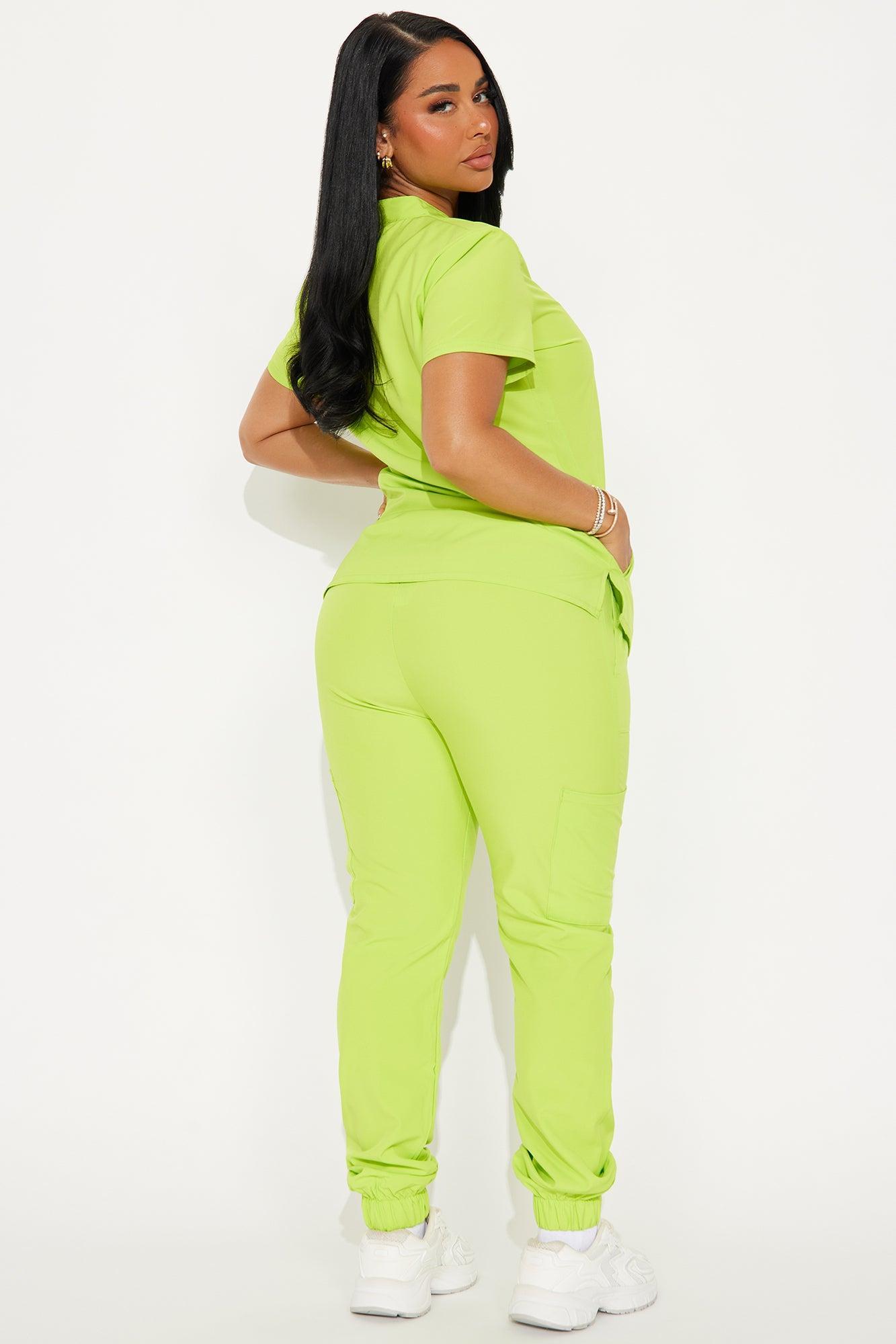 Take Care Stretch Scrub Uniform Jogger Set  - Lime Female Product Image