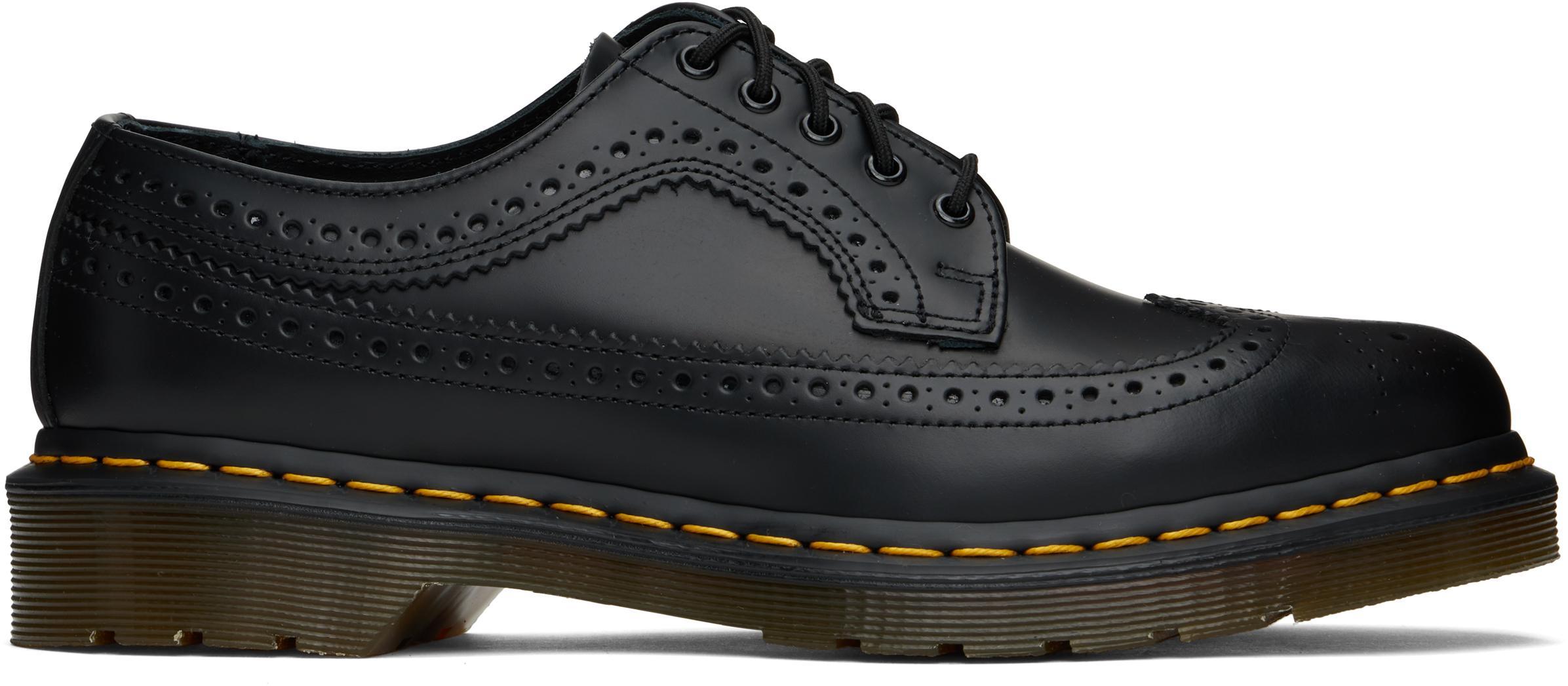 DR. MARTENS' Black 3989 Yellow Stitch Smooth Leather Brogues In Black Smooth Product Image