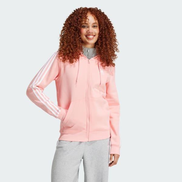 adidas Essentials 3-Stripes Full-Zip Fleece Hoodie Linen Green S Womens Product Image