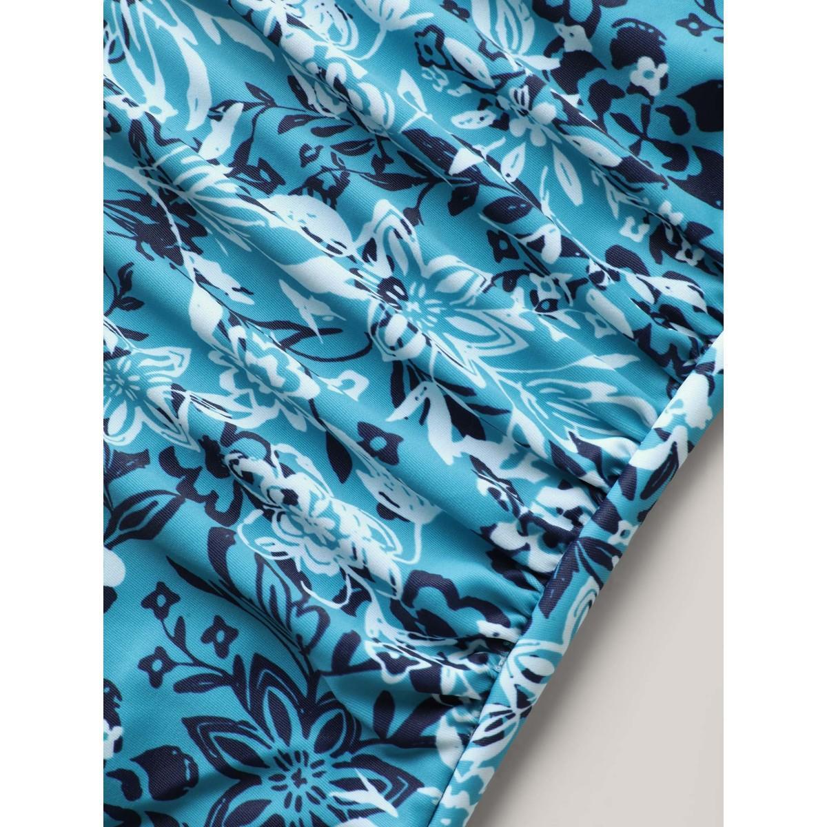 Plus Size Twist Front Flounce Sleeve Ruched One-Piece Swimsuit Women's Swimwear Turquoise Curve Bathing Suits One Pieces BloomChic 12/L Product Image