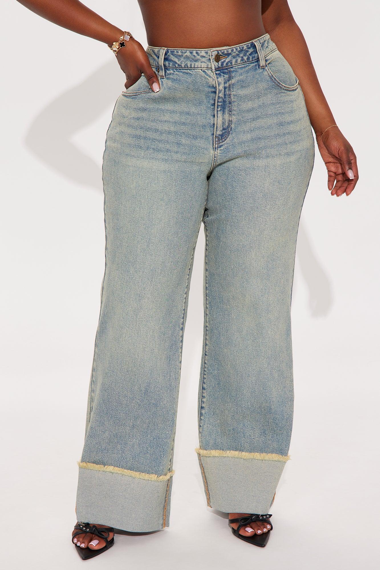 All The While Cuffed Wide Leg Jeans - Vintage Wash Product Image