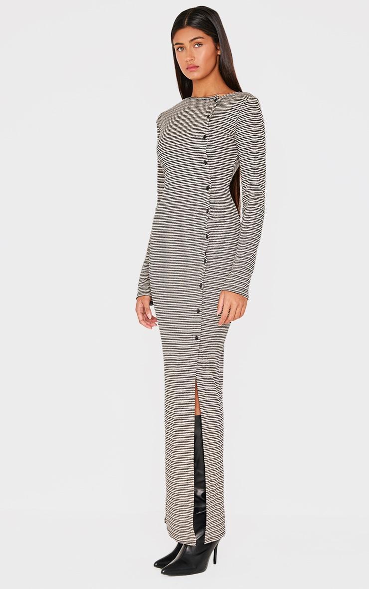 Black Textured Button Down Long Sleeve Maxi Dress Product Image