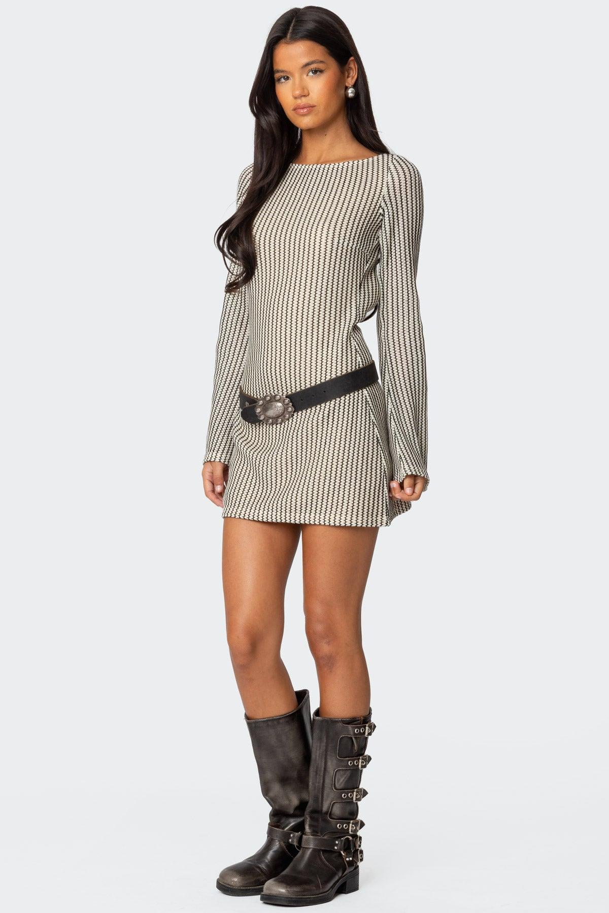Boat Neck Crochet Mini Dress Product Image