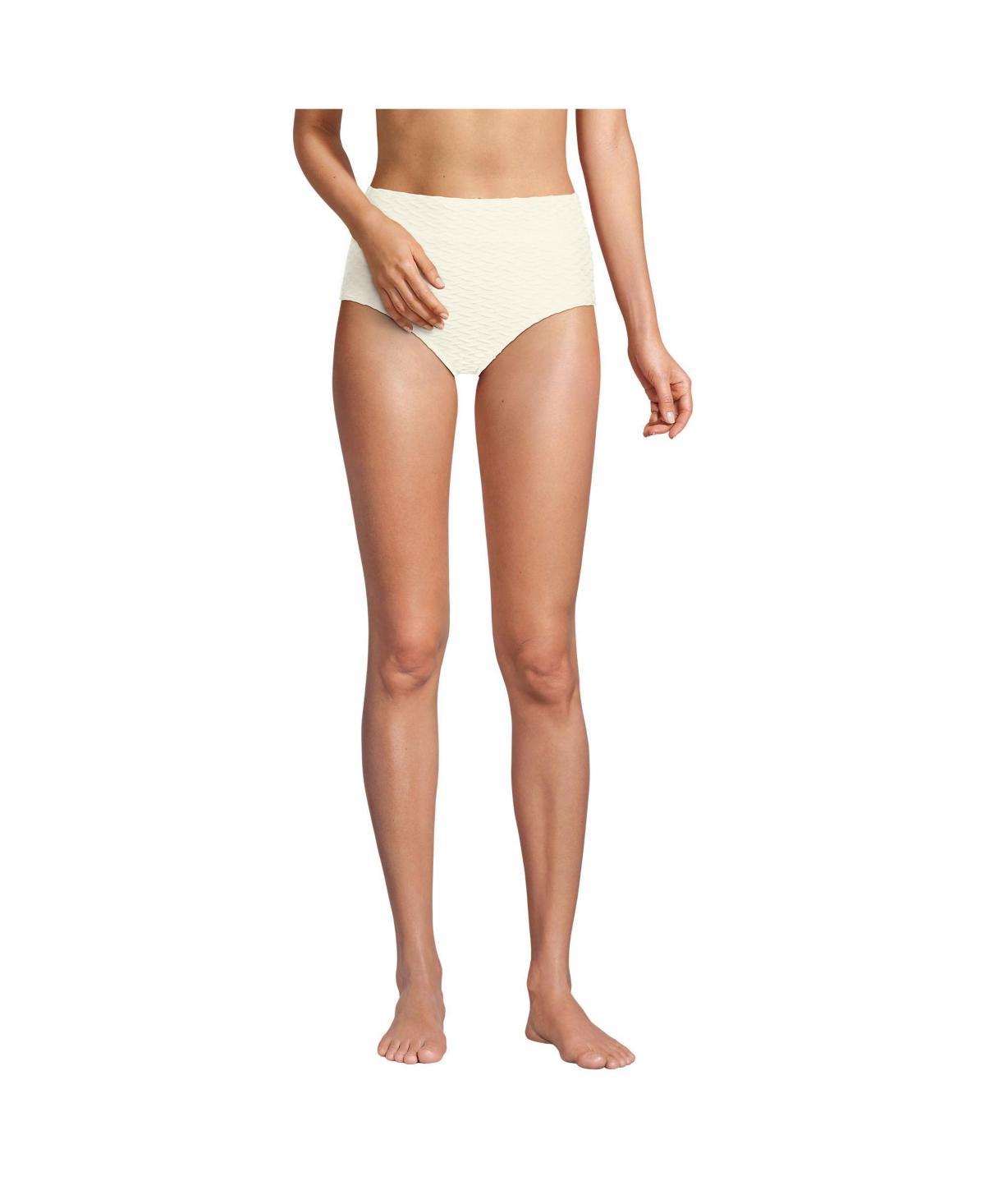 Women's Lands' End Textured High Waisted Bikini Swim Bottoms, Size: 14, Egret White Product Image