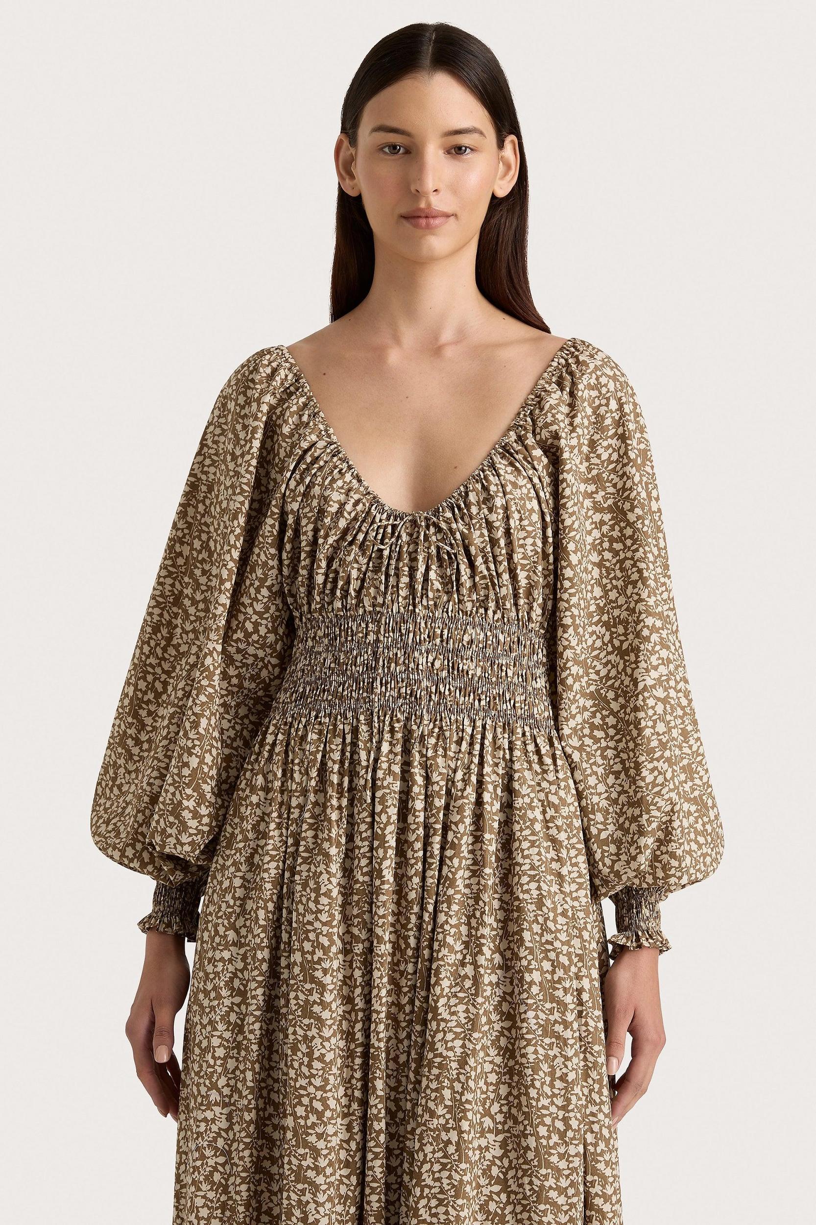 Fleur Maxi Dress Micro Leaves Walnut Product Image