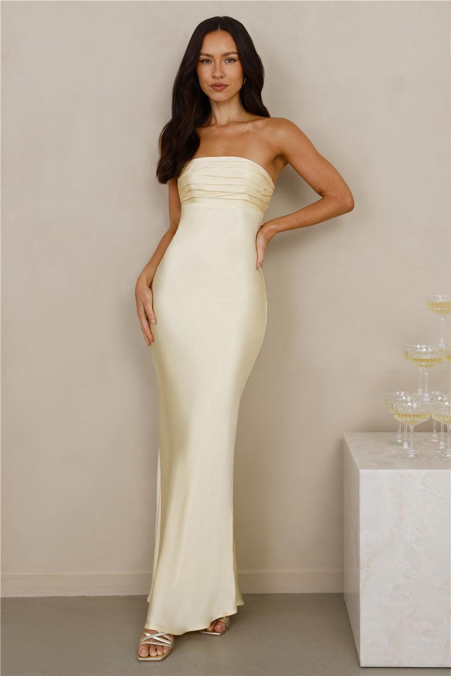 The Seraphina Strapless Satin Maxi Dress Yellow Product Image