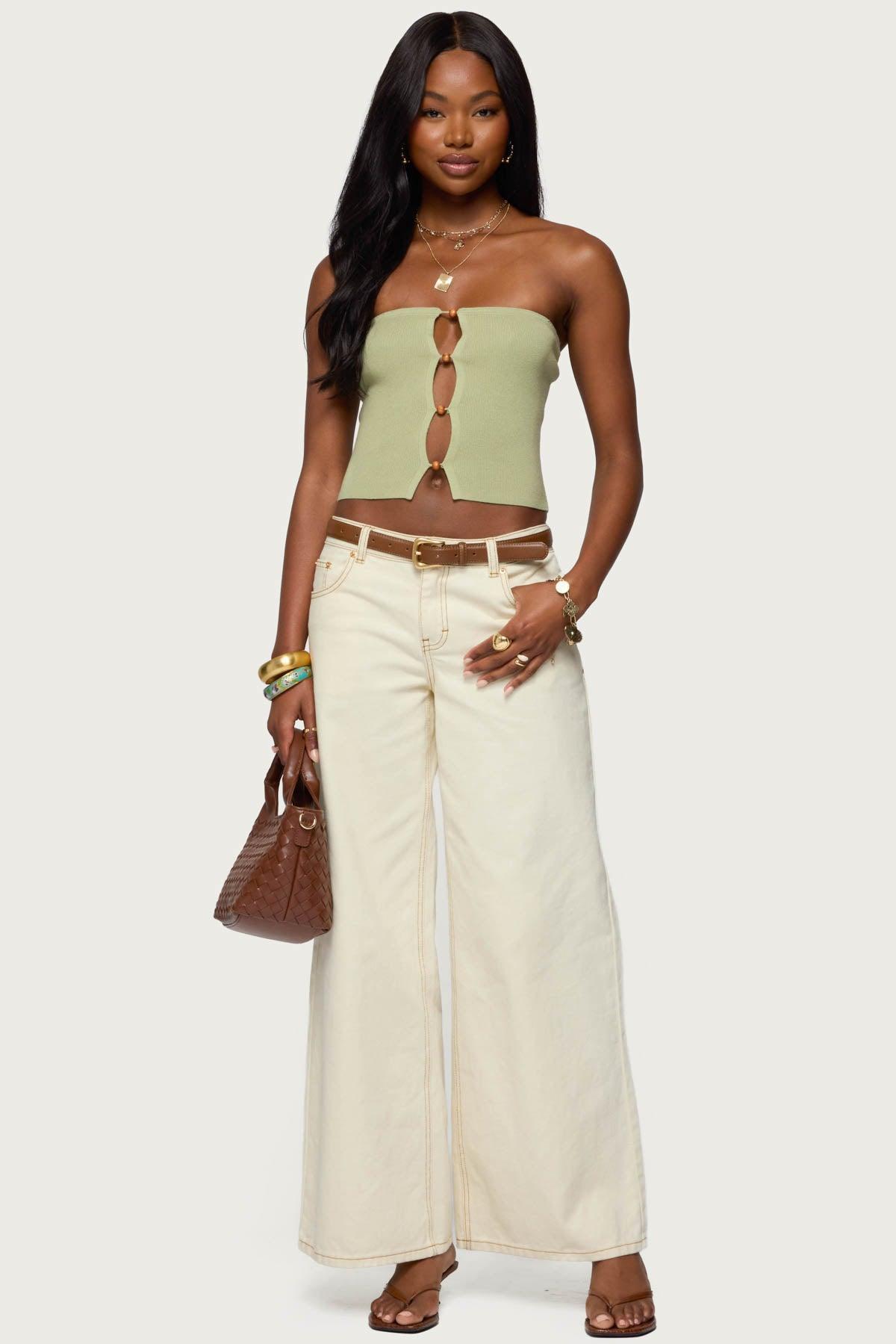 Bead Cut Out Strapless Knit Top Product Image