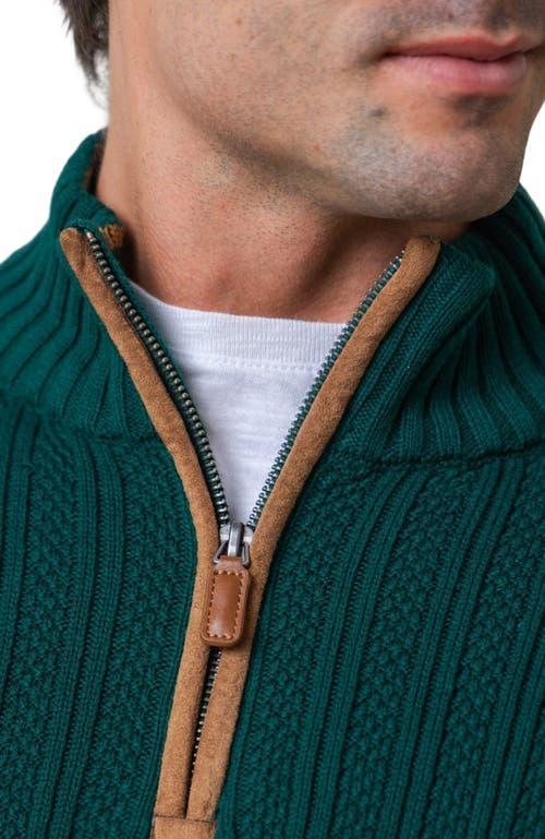 Hope & Henry Men's Organic Half Zip Sweater with Suede Trim in Deep Green Rib at Nordstrom, Size Medium Product Image