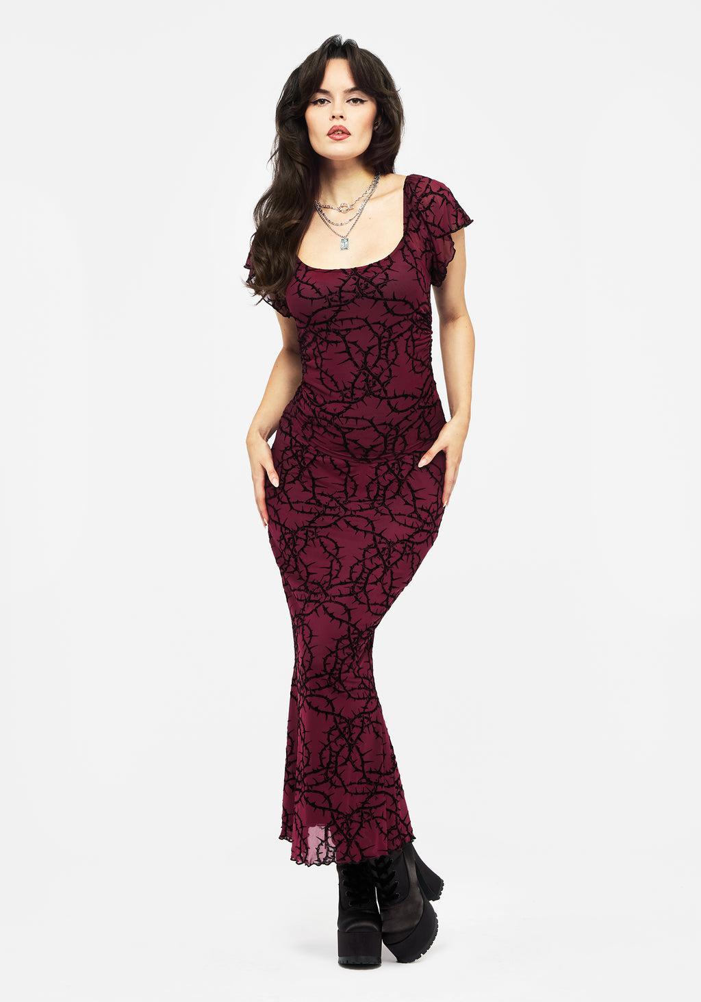 Prickle Thorn Print Mesh Mermaid Maxi Skirt Product Image