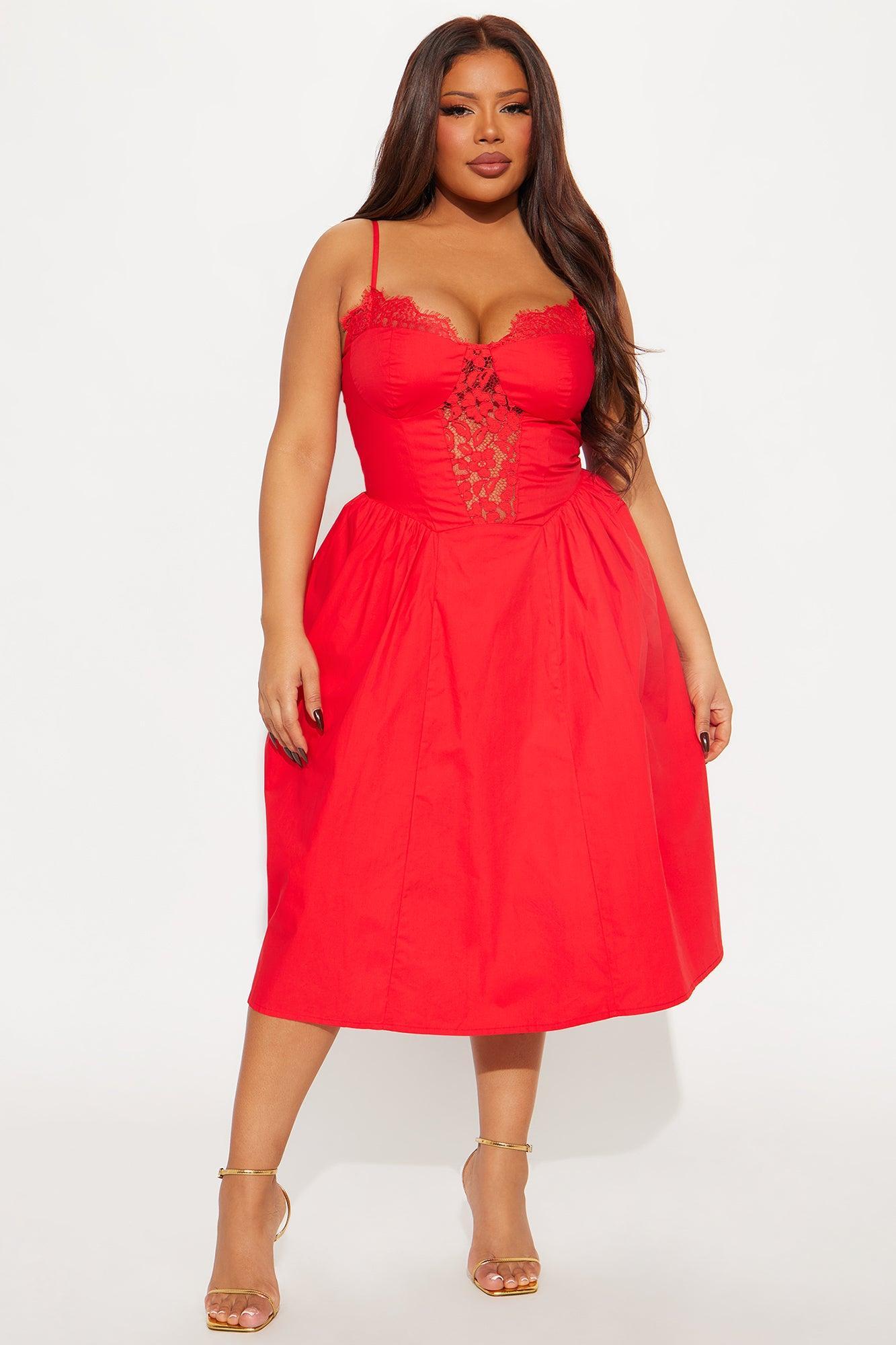 Nadine Poplin Midi Dress - Red Product Image
