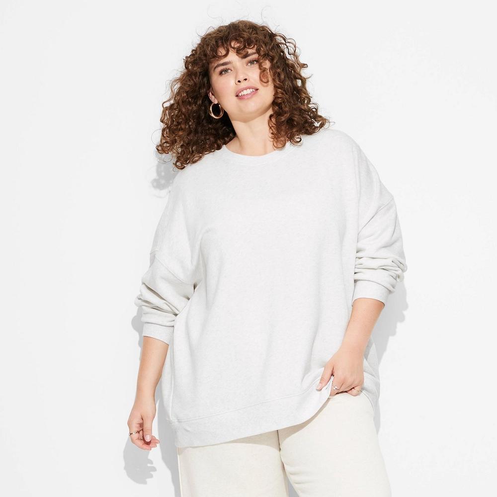 Women's Oversized Pullover Sweatshirt - Wild Fable™ Heather 1X: Heavyweight Crew Neck, Long Sleeve, Fleece Fabric Product Image