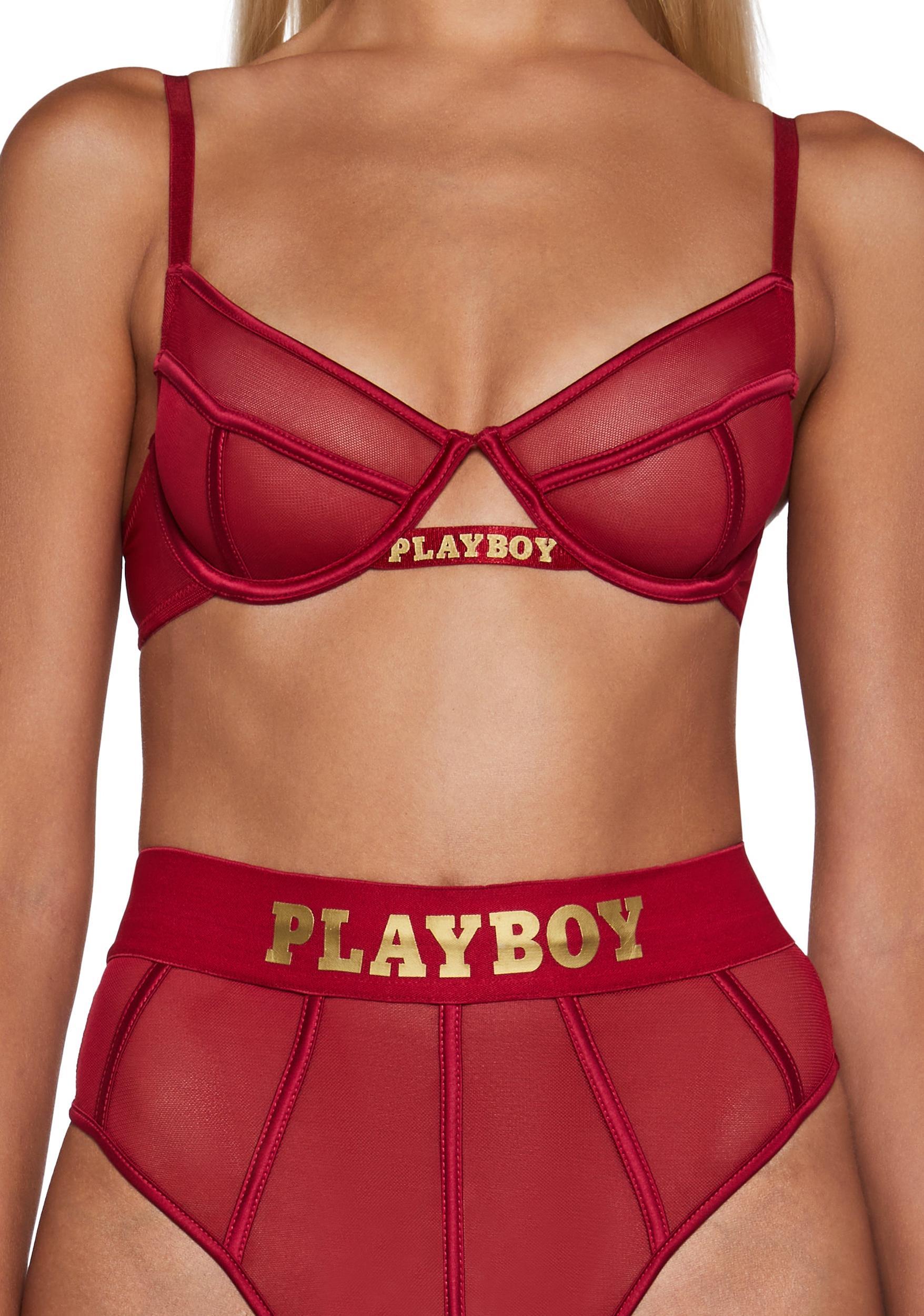 Womens Sexy Bra And Thong Playboy Cage 2-Piece Set - Red Product Image