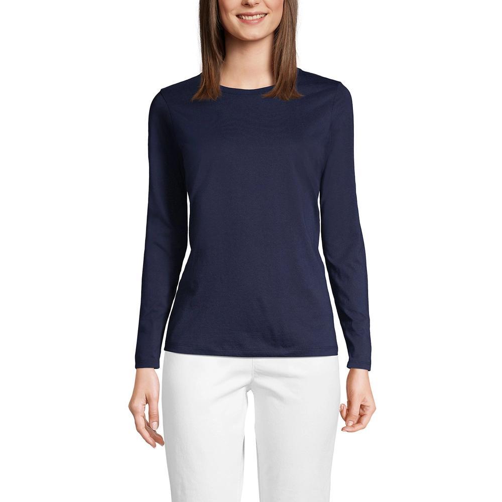 Petite Lands' End Relaxed-Fit Supima Long Sleeve Cotton Crewneck Tee, Women's, Size: XS Petite, Black Product Image