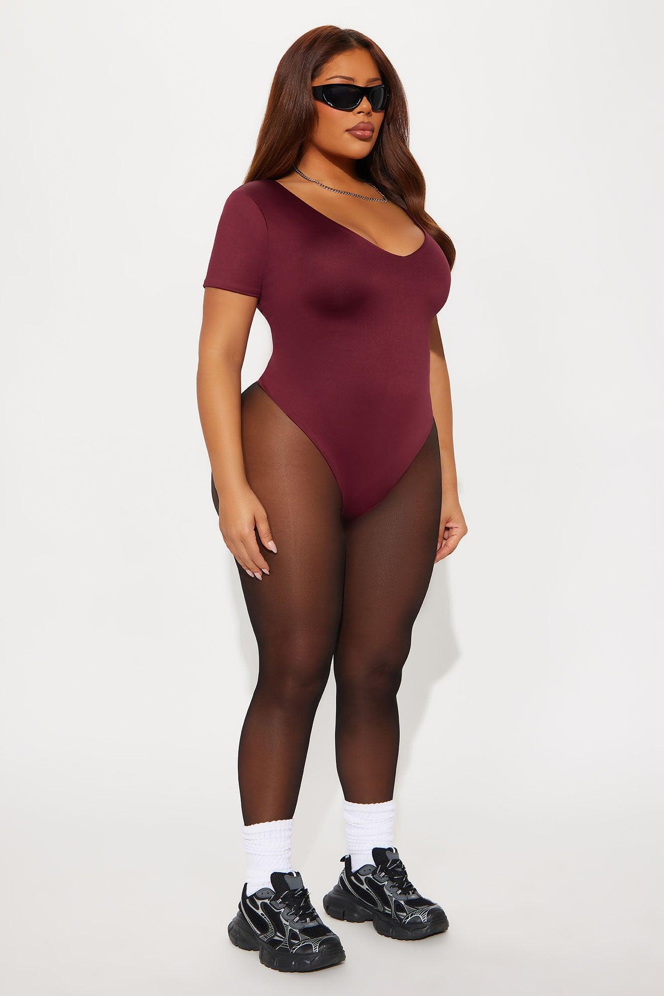 Contour Double Lined Short Sleeve High Cut Bodysuit - Wine Product Image