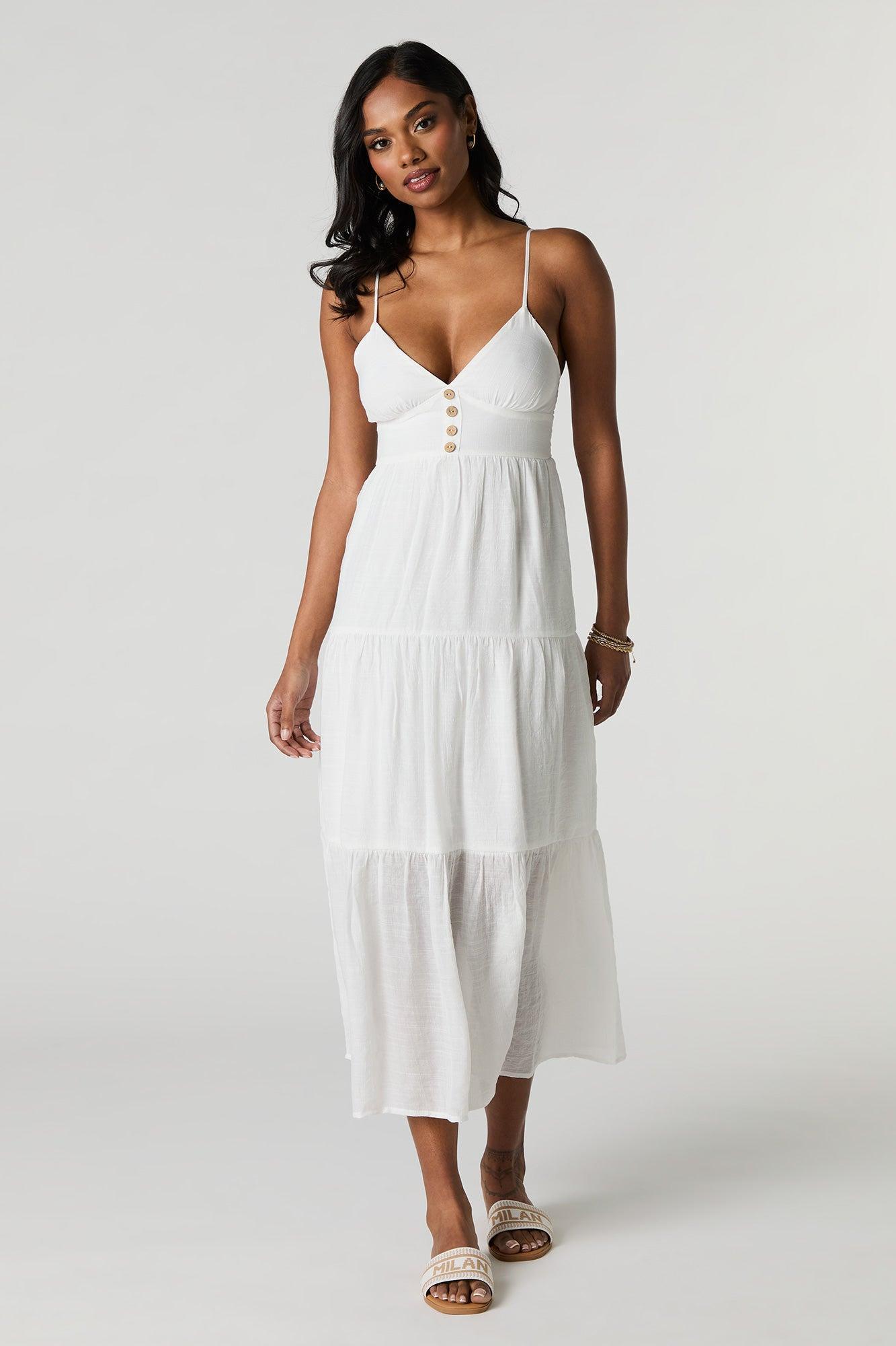 Button Front Tiered Midi Dress Female Product Image