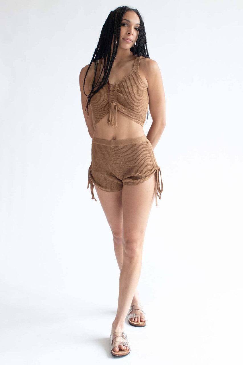 Coconut Cinched Knit Cami & Shorts Set Product Image