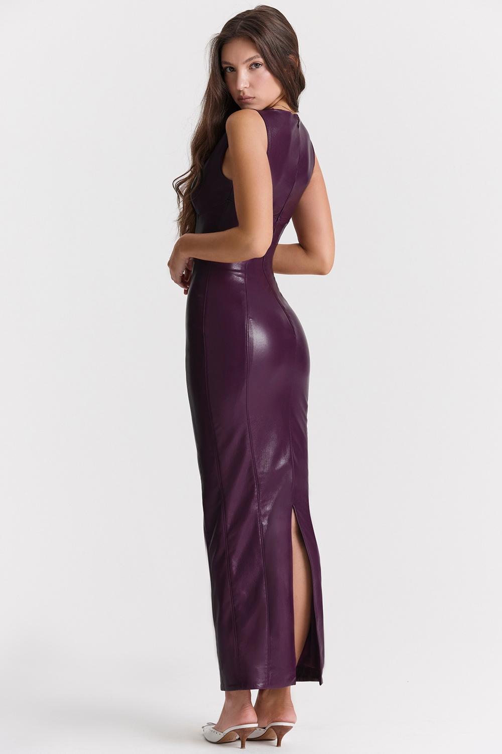 Sahara Merlot Vegan Leather Maxi Dress Product Image