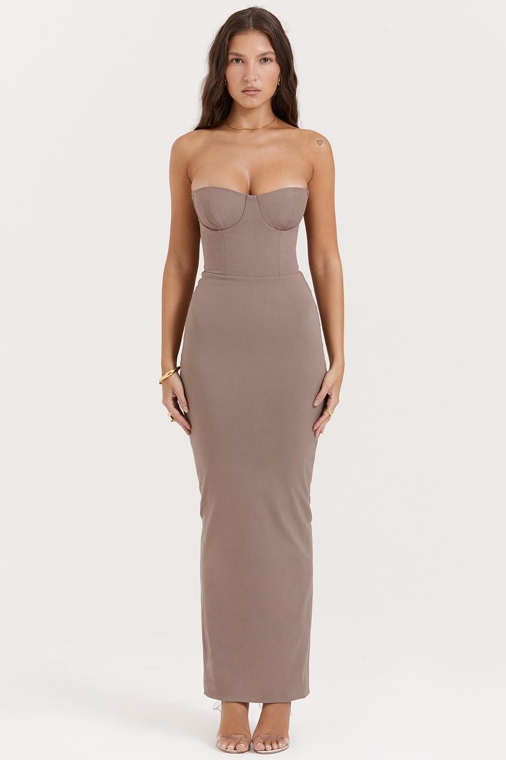 Lucia Taupe Strapless Corset Maxi Dress Product Image