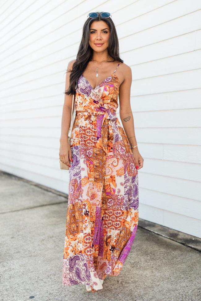 Protect My Peace Purple Multi Patchwork Print Wrap Dress FINAL SALE Product Image