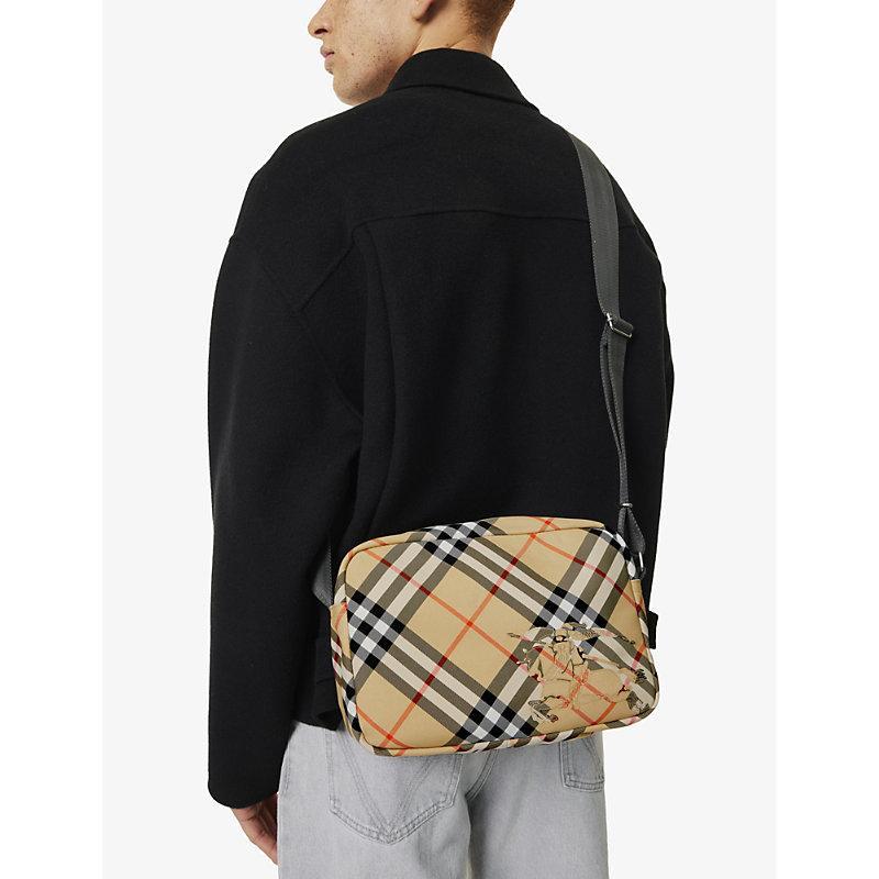 BURBERRY Mens Essential Woven-blend Cross-body Bag Sand Product Image