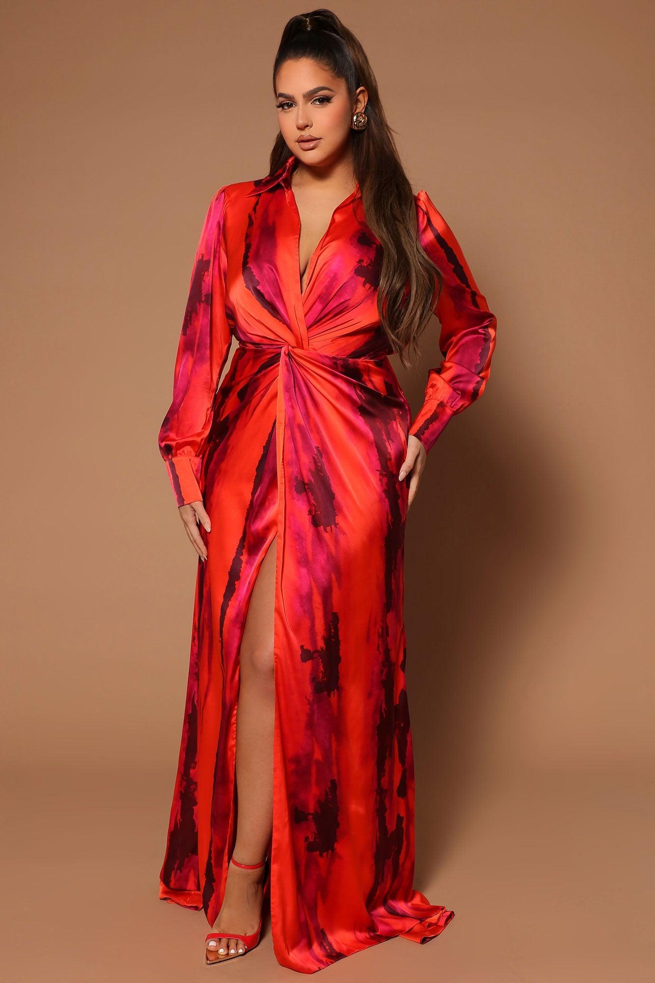 Gabriella Long Sleeve Maxi Dress - Orange/combo Product Image