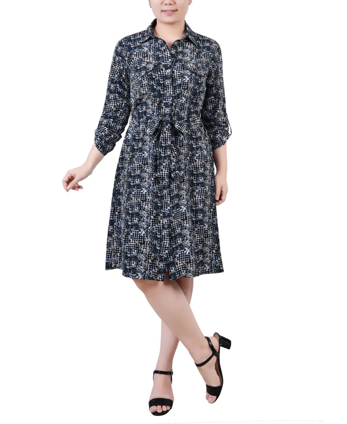 Ny Collection Petite Printed Long Sleeve Roll Tab Shirtdress Product Image