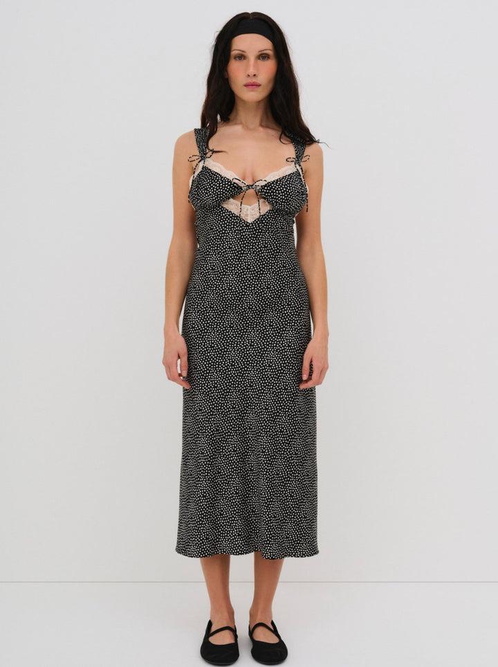 Evangeline Midi Slip Dress — Black Product Image